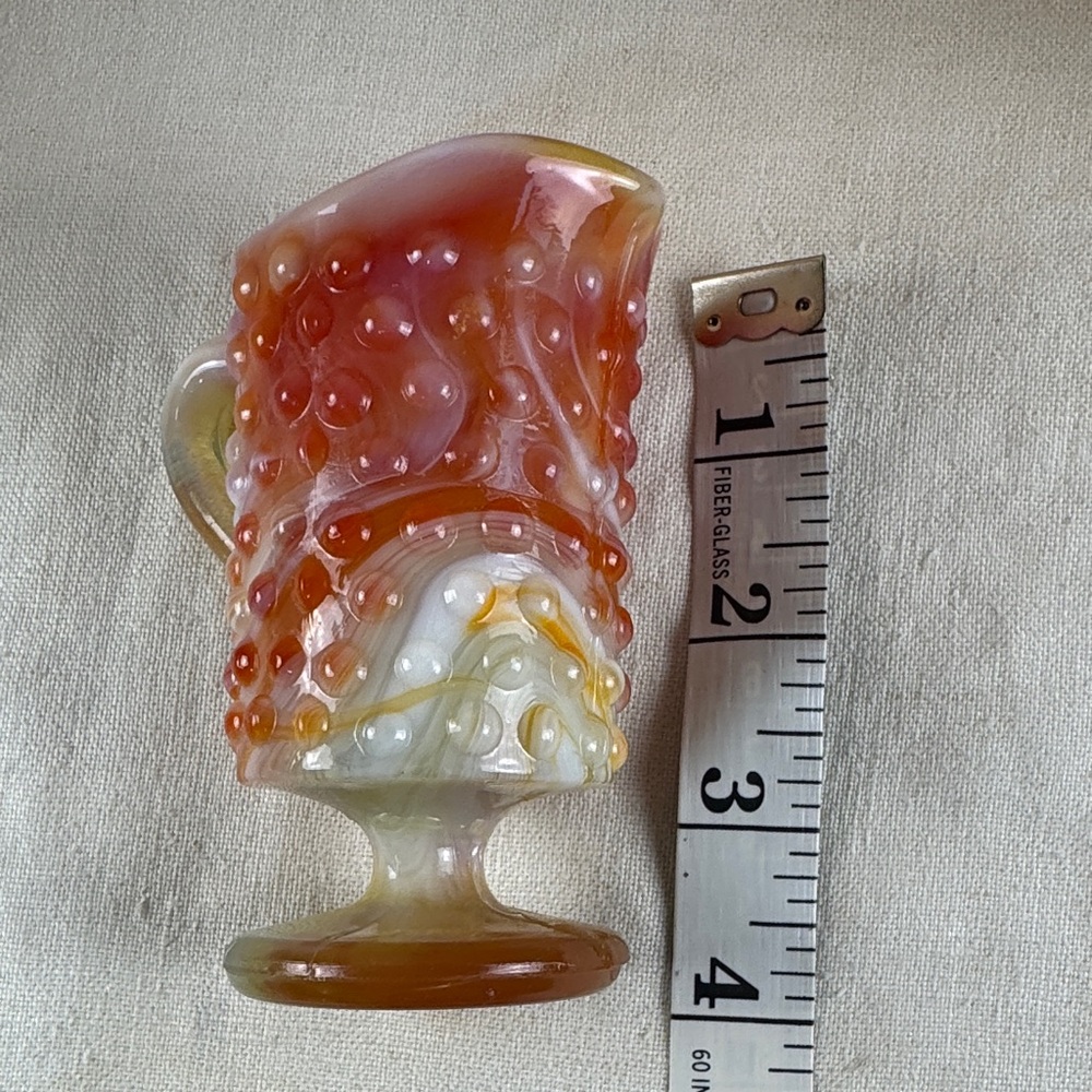 Vintage Kanawha Glass small Pitcher, Orange Hobnail glass - Picture 8 of 12